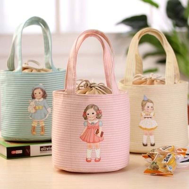 新品韩版新款可爱小女孩帆布手提便当包袋保温包防水加厚野餐包饭