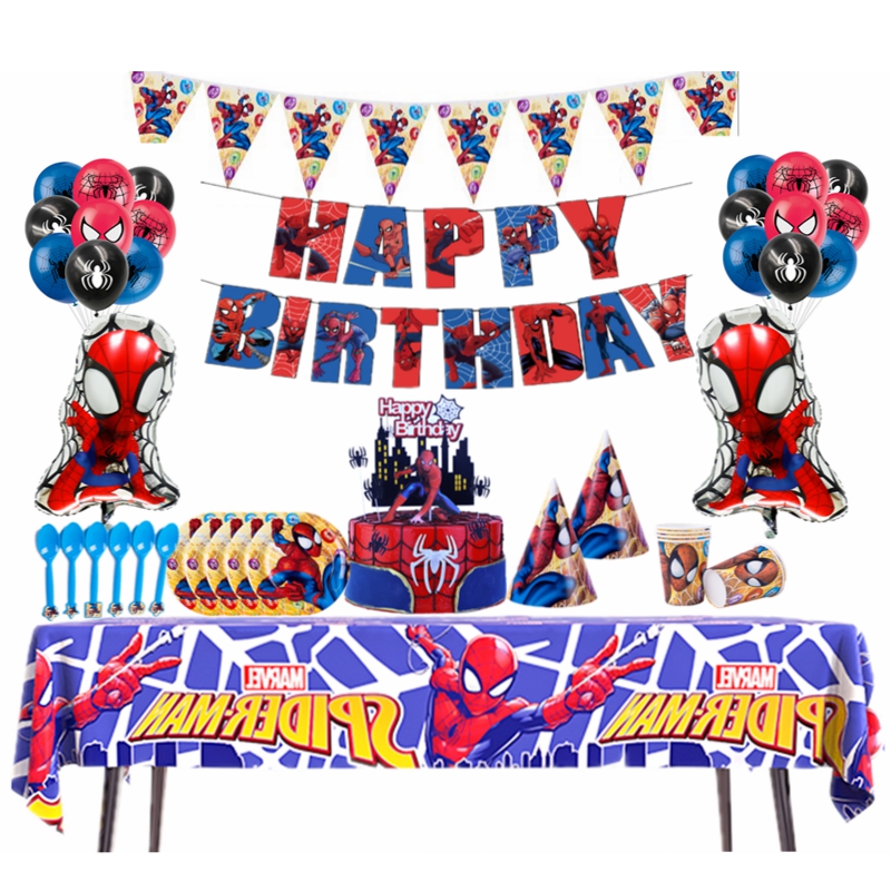 蜘蛛侠主题派对卡通杯子盘子男孩幼儿园生日会拉旗蛋糕插卡装饰品