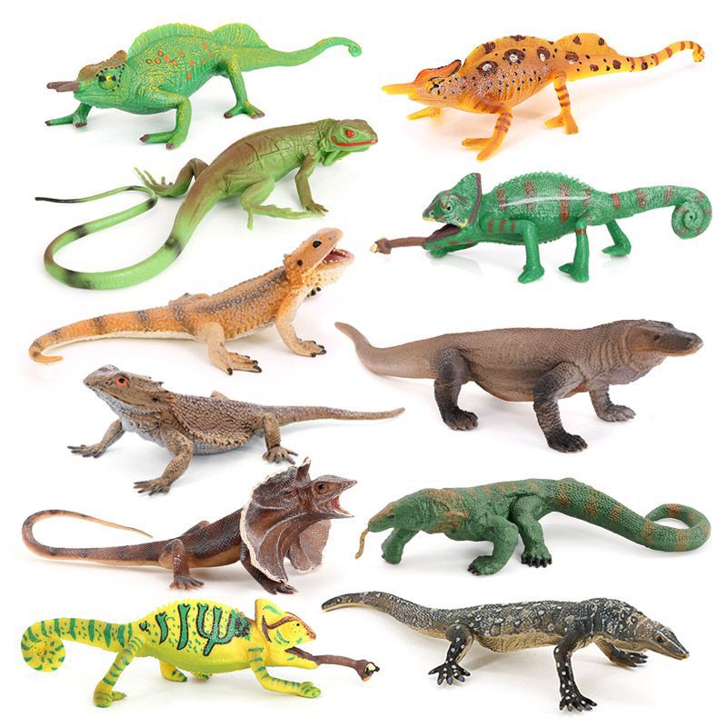 儿童仿真野生爬行动物玩具模型四脚蛇蜥蜴伞蜥美洲鬣蜥变色龙蝾螈