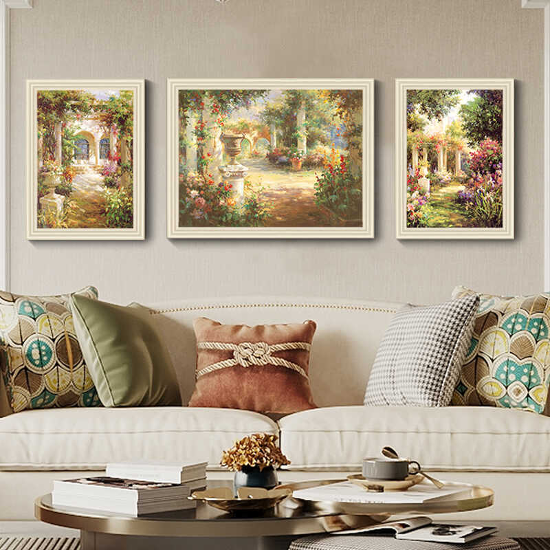 【梦幻花园】美式复古客厅装饰画欧式风沙发背景墙挂画餐厅三联画
