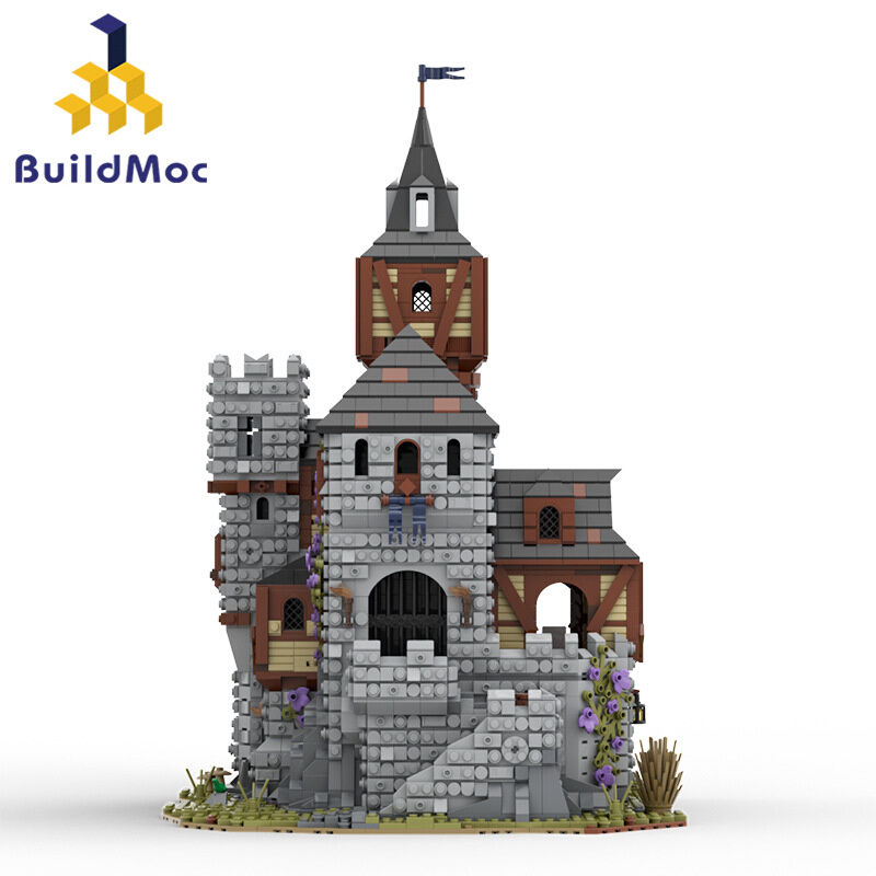 BuildMOC拼装积木玩具中世纪城堡钟楼城池堡垒城墙要塞建筑街景