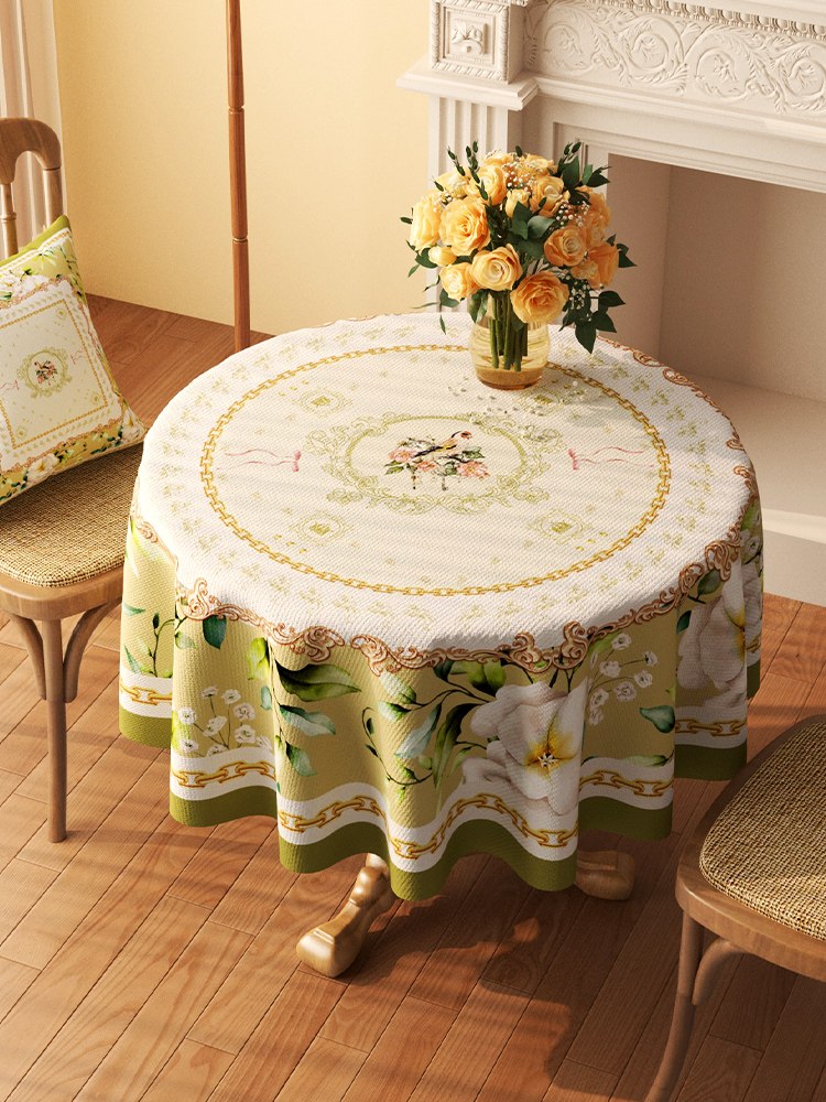 欧式圆桌布棉麻圆台防尘盖布家用圆形餐桌垫布客厅茶几氛围感台布