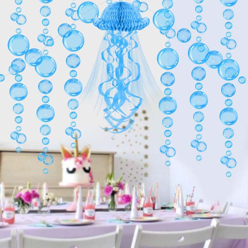 幼儿园夏天海洋主题六一派对装饰材料仿真气泡拉花挂件水母蜂窝球