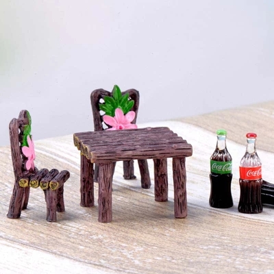 苔藓微景观创意树脂工艺品木头桌椅装饰小摆件 迷你桌子椅子一套
