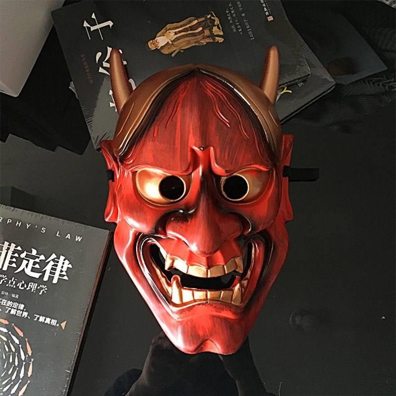 般若面具鬼脸面具吓人面具人脸日本鬼武士面具恐怖面罩角色扮演