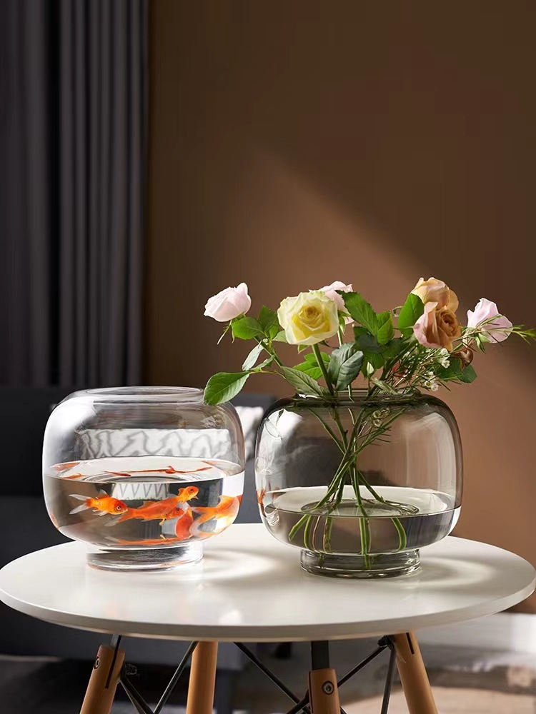 苍穹原色玻璃鱼缸生态圆形造景瓶简约创意ins风大肚玻璃花瓶摆件