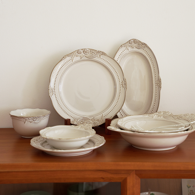 肆月法式复古餐具套装家用陶瓷碗盘碗筷碗碟一套家庭组合精致创意