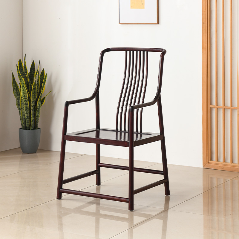 赞比亚血檀南宫椅新中式靠背椅实木茶椅非洲小叶紫檀主人椅官帽椅