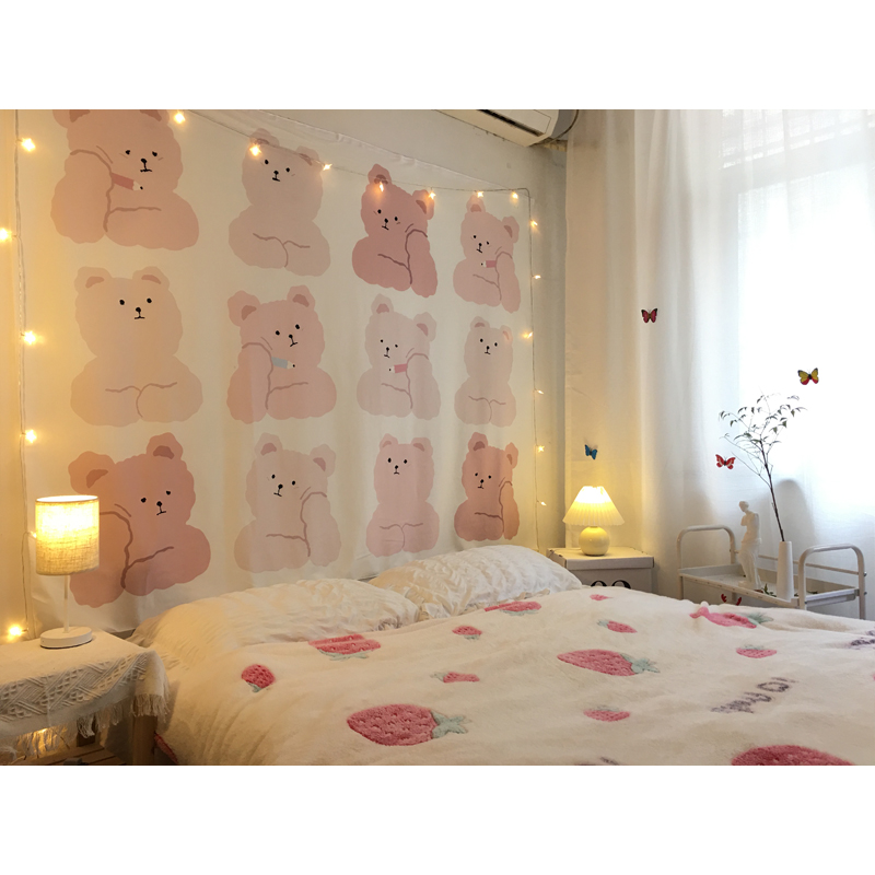 毛绒绒小熊动物装饰挂布可爱卡通背景墙布挂毯小孩儿童房背景布壁