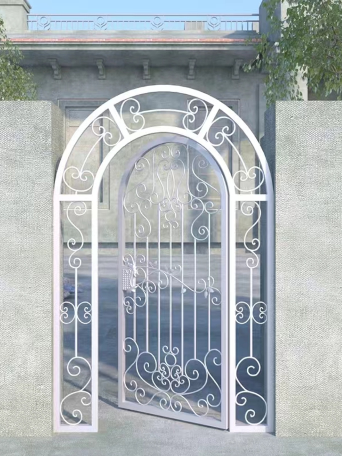 庭院门户外别墅花园拱形门现代院子大门双开门单对开铁艺栅栏小门