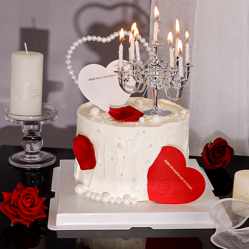 情人节蛋糕蜡烛装饰插件欧式浪漫烛台爱心周年纪念日情侣甜品装扮