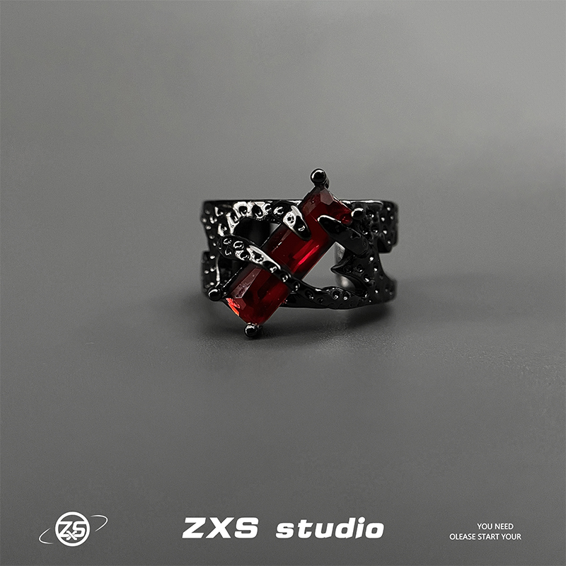 ZXS欧美暗黑擒龙红宝石戒指男潮高级感小众设计个性嘻哈食指环女