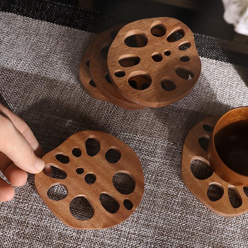 乌檀木质隔热垫厨房卡通餐垫创意藕片杯垫功夫茶杯垫家用垫子