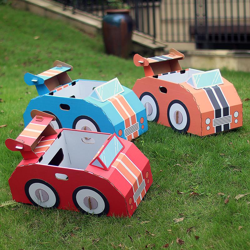 幼儿园可穿戴儿童纸板车手工纸箱汽车警车消防车救护车纸壳箱玩具