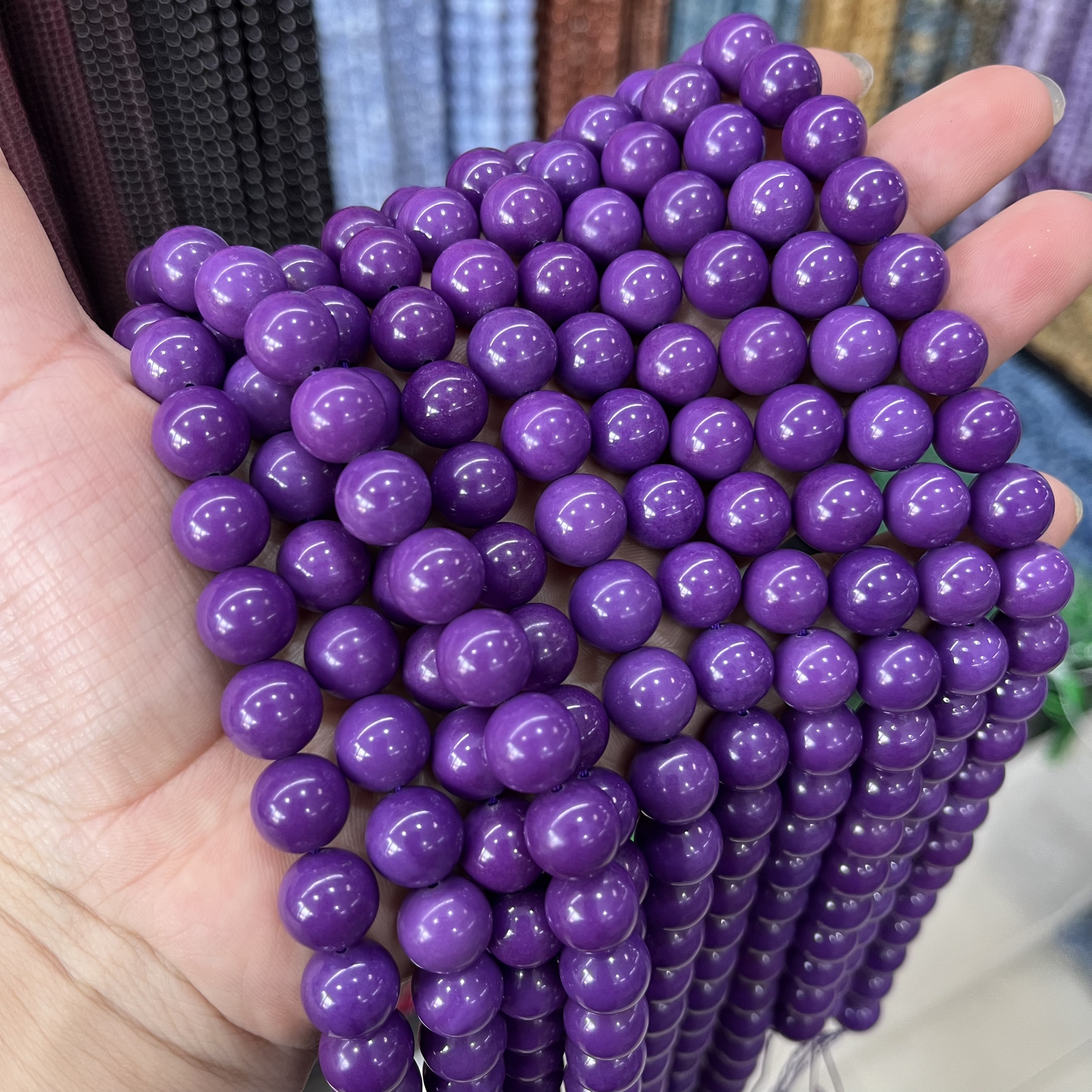 10mm天然美国紫云母好品质圆珠散珠半成品一条38厘米长手链配珠