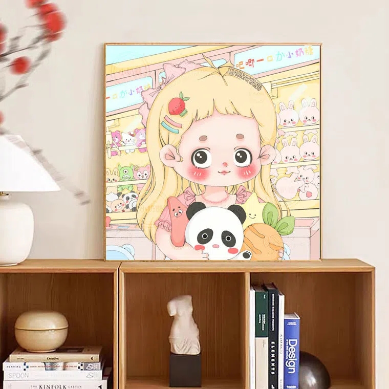 可爱女孩头像DIY数字油画手绘填色丙烯颜料卧室客厅背景挂画