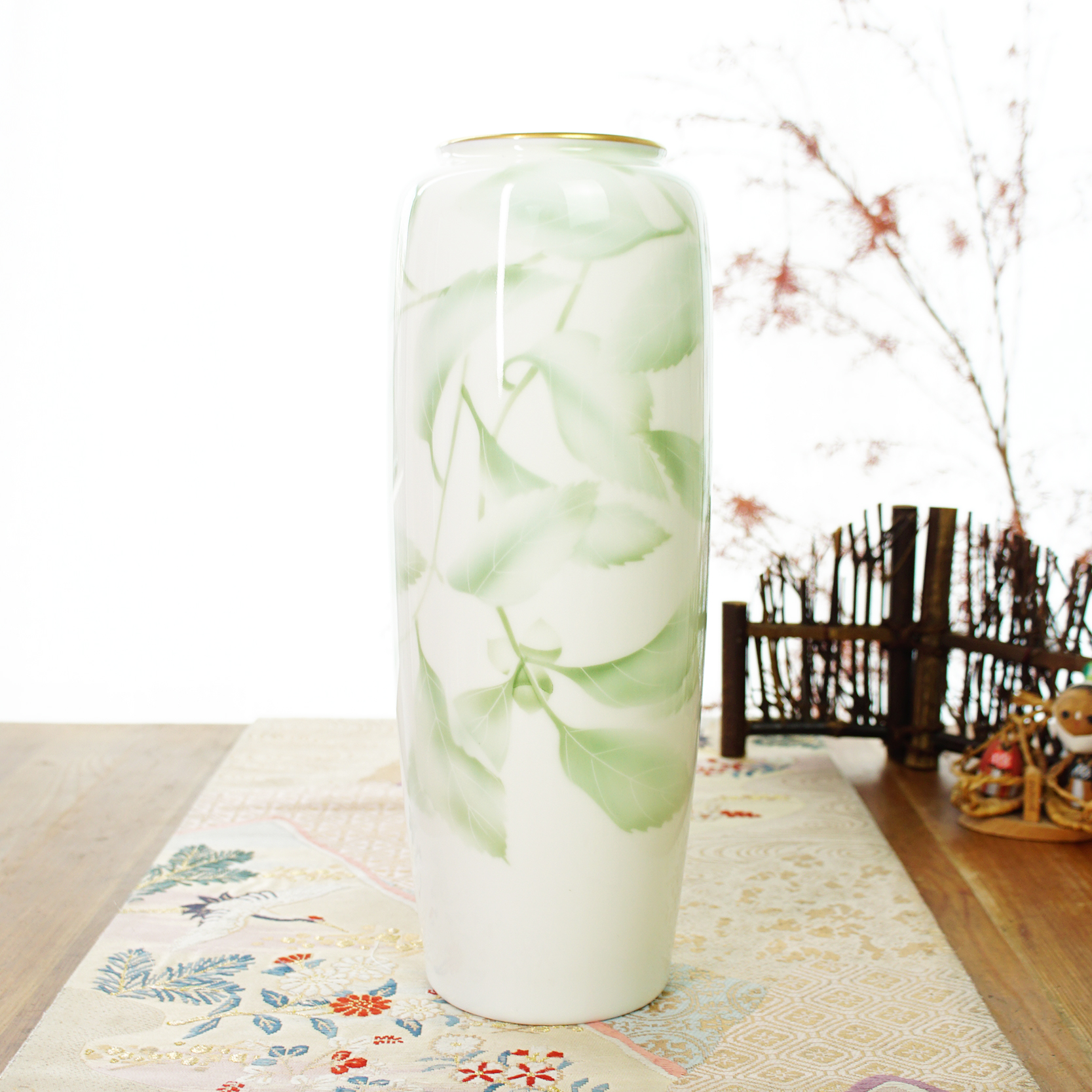 日本进口 深川制 色绘彩瓷花瓶日式家用台面客厅摆件简约清新花器