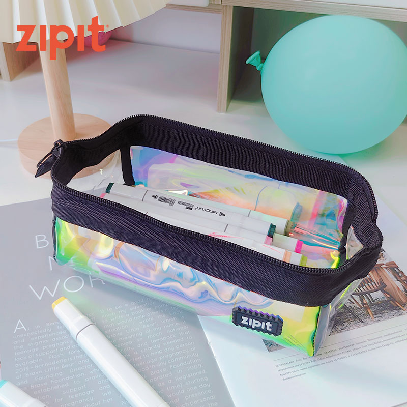 ZIPIT全新对开笔盒超大容量幻彩极光系列TPU透明笔盒设计师图案不撞款学生文具盒个性笔袋