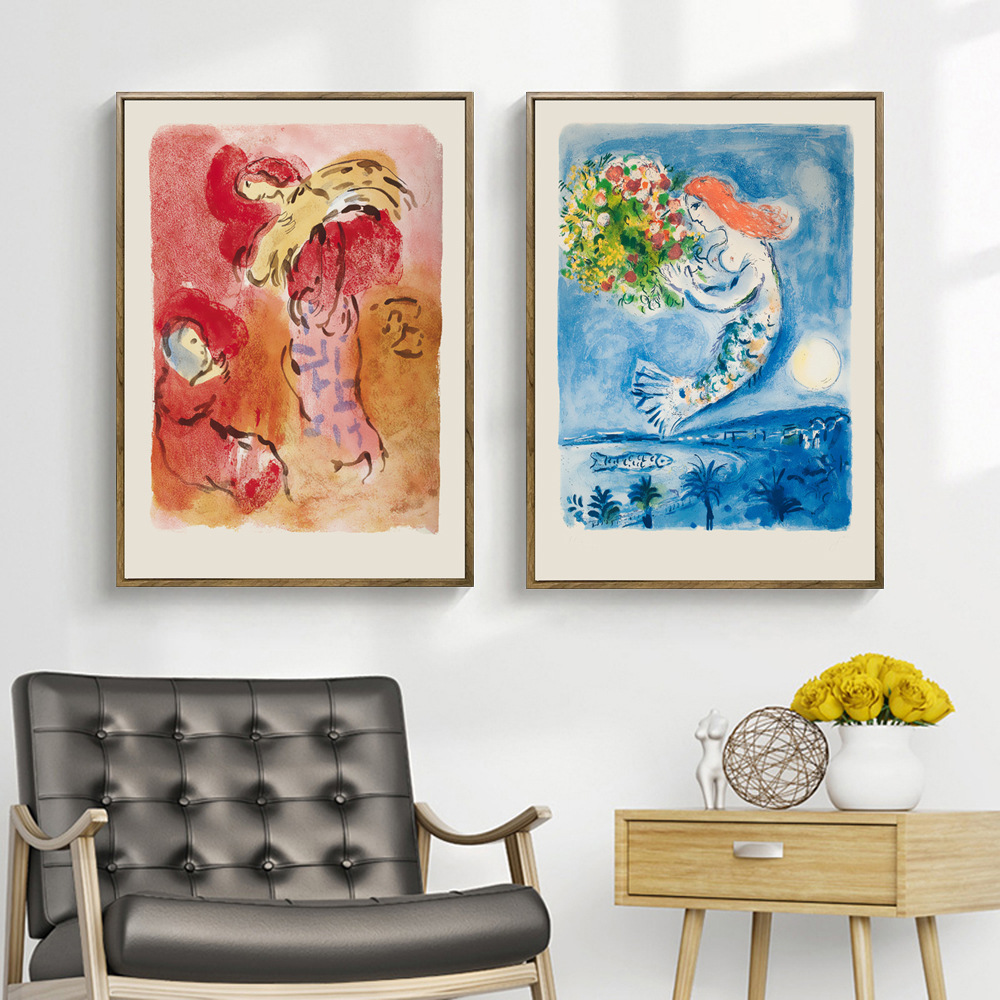 现代简约夏加尔人物风景静物客厅餐厅装饰画抽象色彩卧室玄关挂画