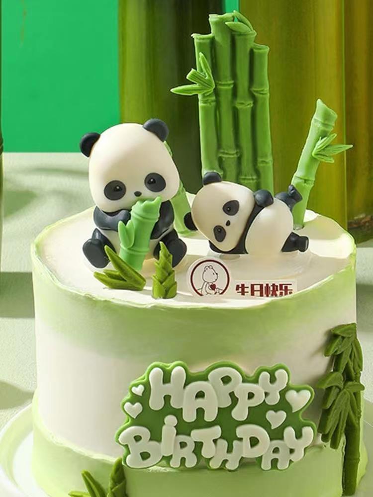 儿童节萌耍大小熊猫生日蛋糕装饰摆件竹子竹笋竹叶翻糖硅胶模具