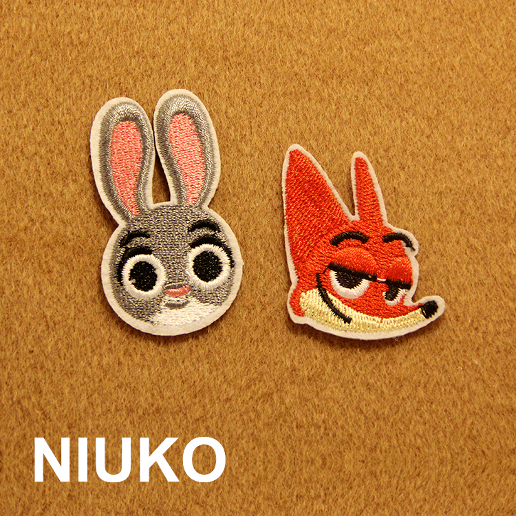 NIUKO 布贴DIY 精致布标背胶烫印 动物城 兔子狐狸刺绣画贴布