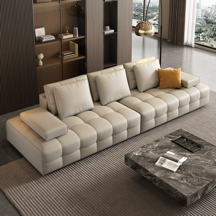 布雷尔意式极简劳伦斯真皮沙发高配别墅大平层设计师客厅直排沙发