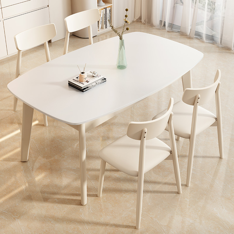 卡答法式奶油风岩板餐桌椅小户型家用长方形实木饭桌白色2024新款