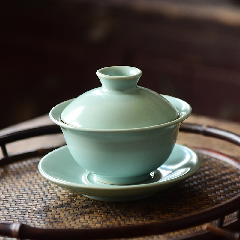 天青汝窑三才盖碗茶杯开片陶瓷大号单个泡茶碗器汝瓷功夫茶具家用