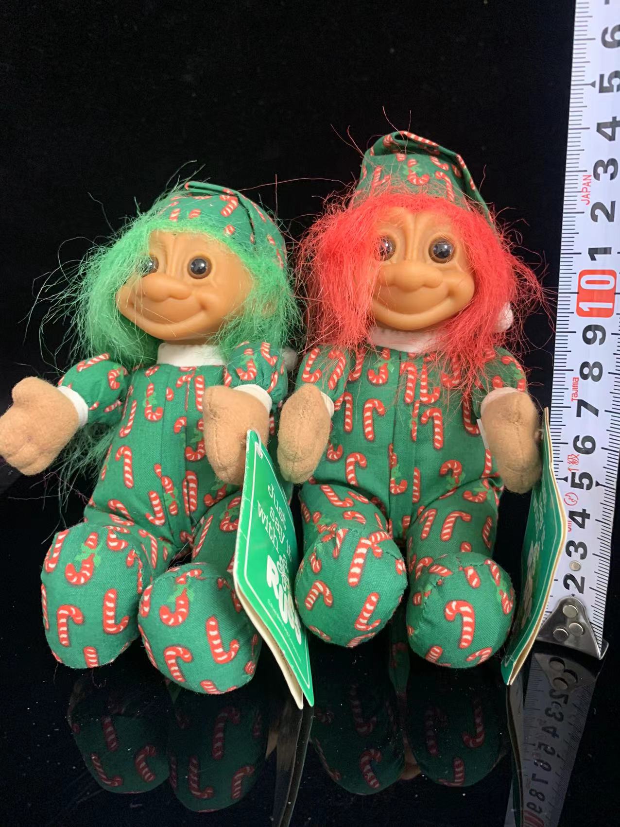 古董巨魔娃娃 丑娃 潮玩 RUSS 10cm高 软体 绿衣服小丑 一对两个