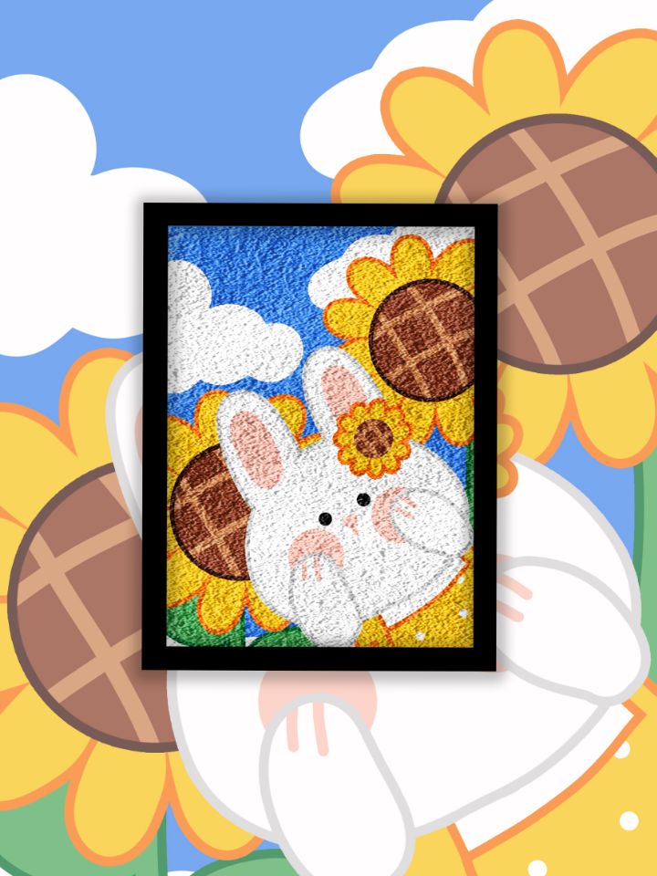 兔年纸浆画2023新款园艺风向日葵田里的旅游兔轻松写意风