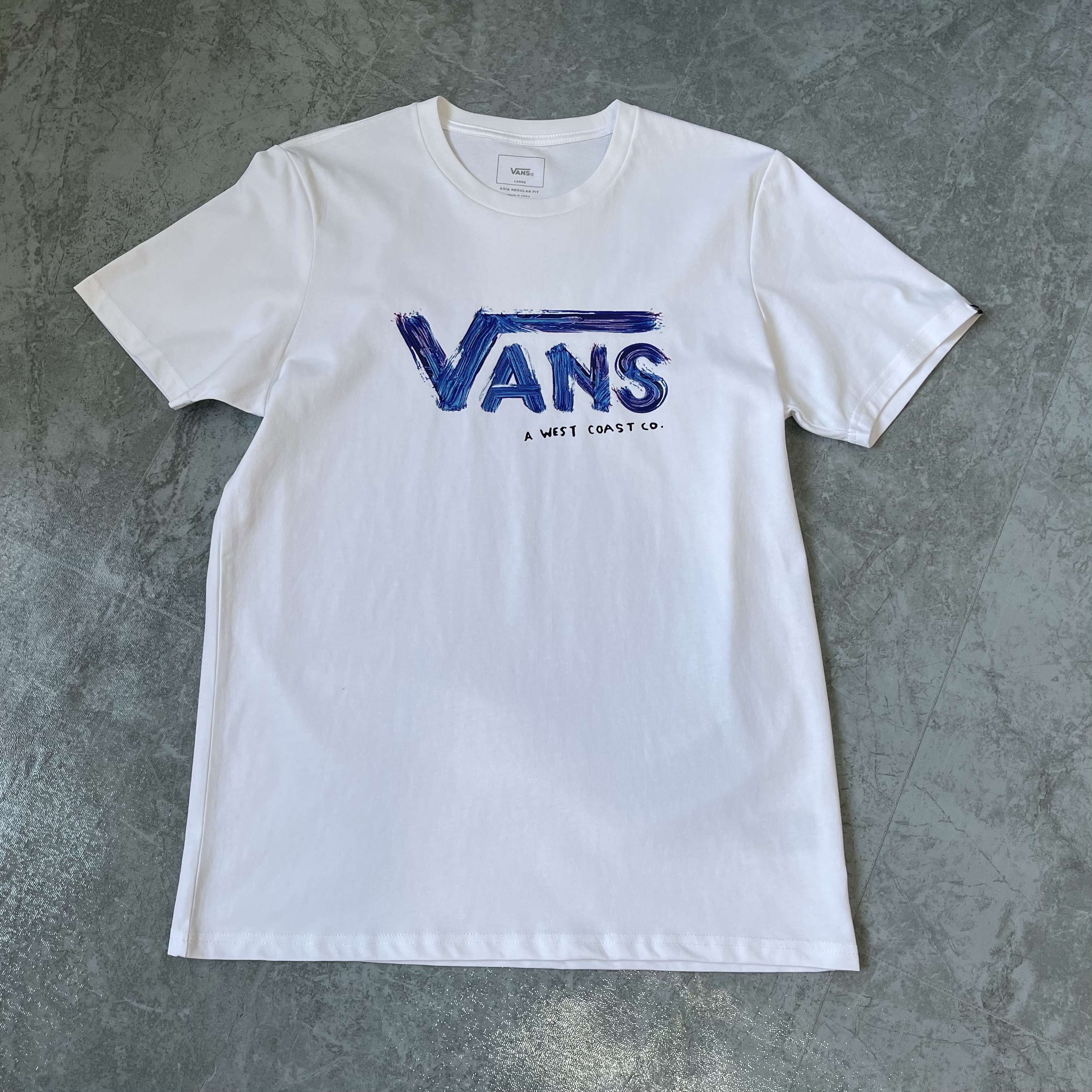 Vans范斯男女情侣短袖T恤白色夏季街头油漆未干Logo Vn000906wht