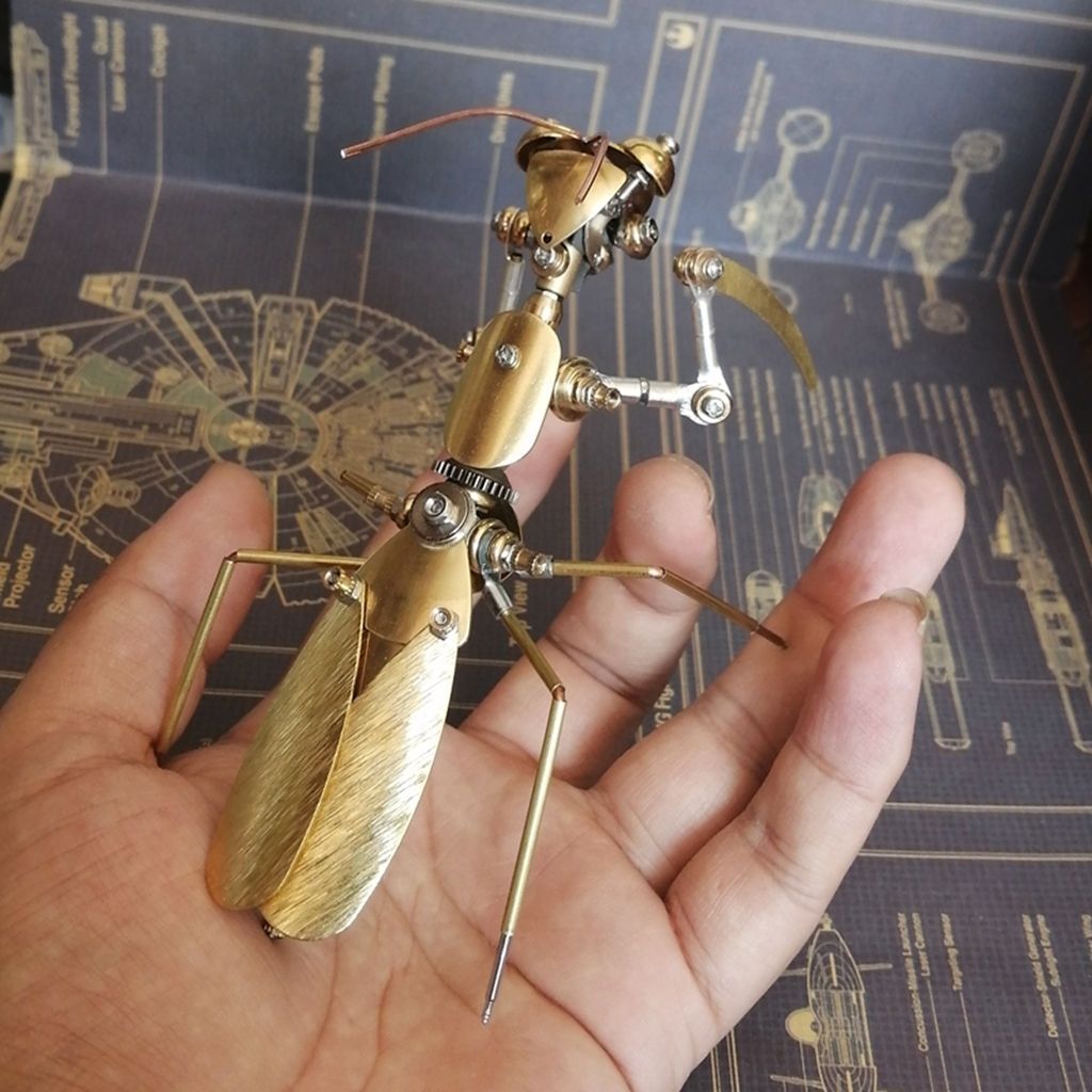 蒸汽朋克机械昆虫金属中华大刀螳螂模型纯手工创意收藏工艺品摆件
