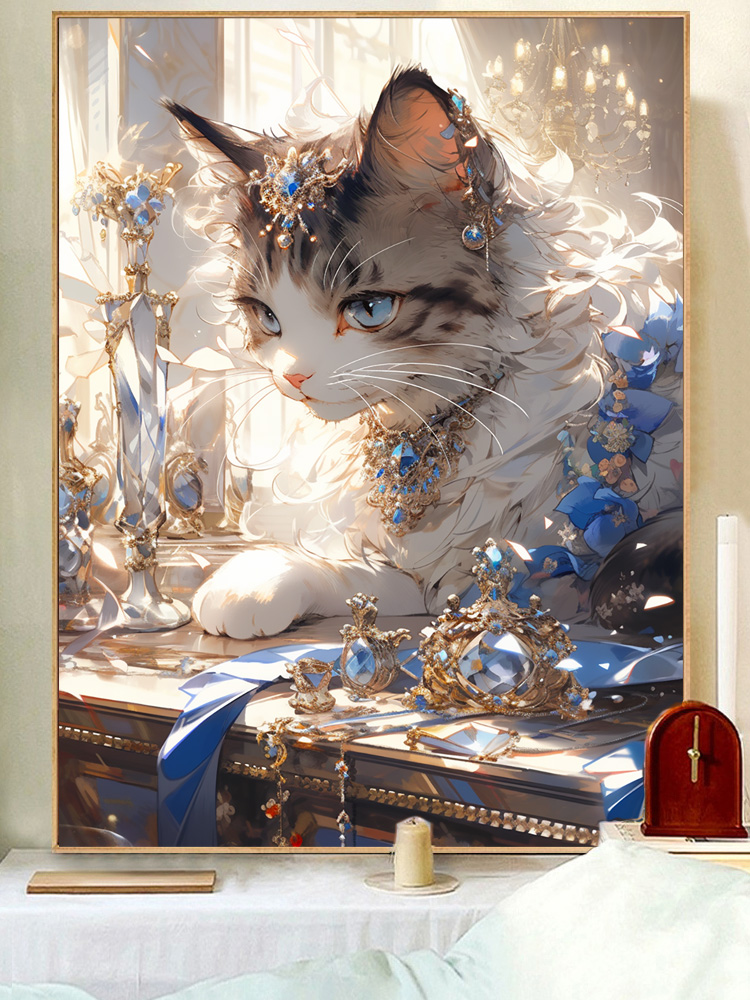 珠光宝气钻石画新款可爱猫咪儿童卧室满钻点十字绣小幅简单砖石秀