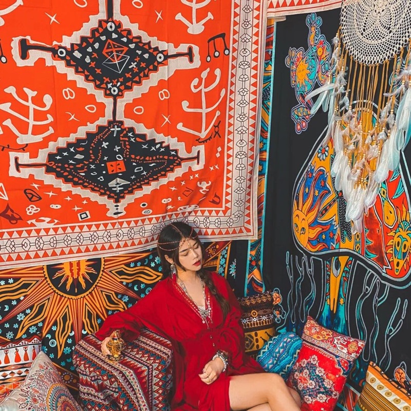 摩洛哥民族风挂布印度曼达拉图腾背景布卧室床头装饰温馨超大挂毯