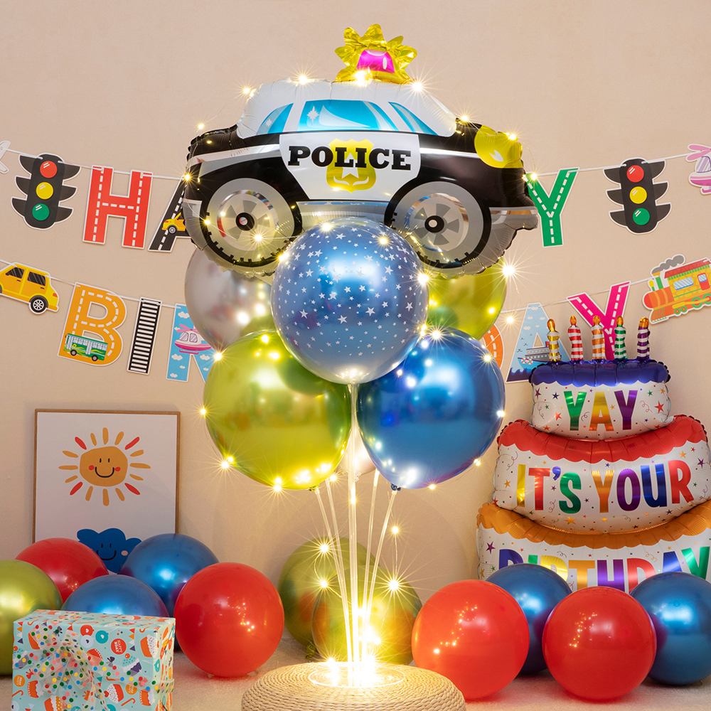 卡通汽车飞机铝膜气球桌飘支架男孩宝宝周岁儿童生日布置场景装饰