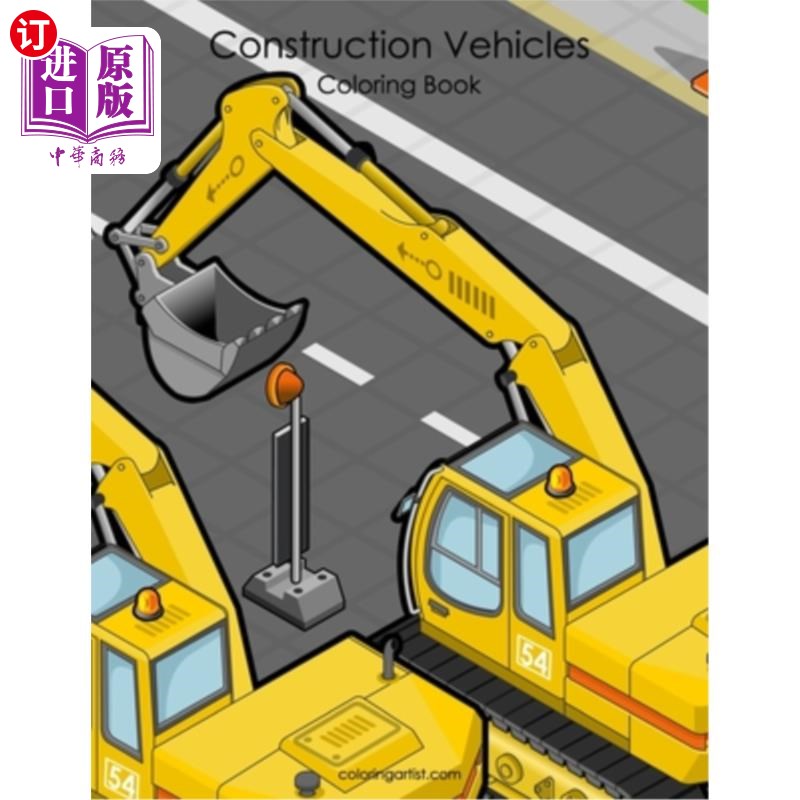 海外直订Construction Vehicles Coloring Book 1 建筑车辆配色手册1