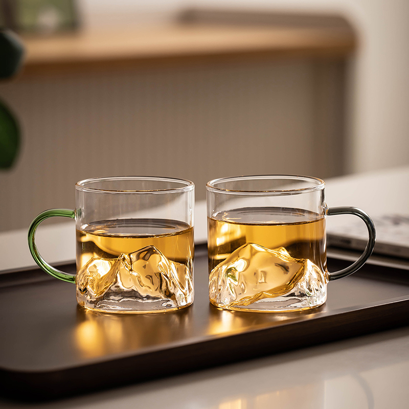 日式玻璃小茶杯家用带把耐热水杯家庭客厅喝茶水杯透明主人品茗杯