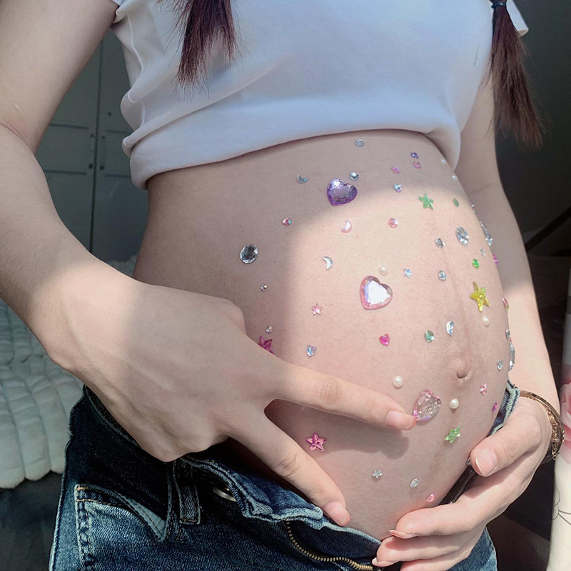 孕妇肚子贴纸在家拍孕妇照水钻化妆饰品彩色水晶钻贴肚部贴钻彩绘