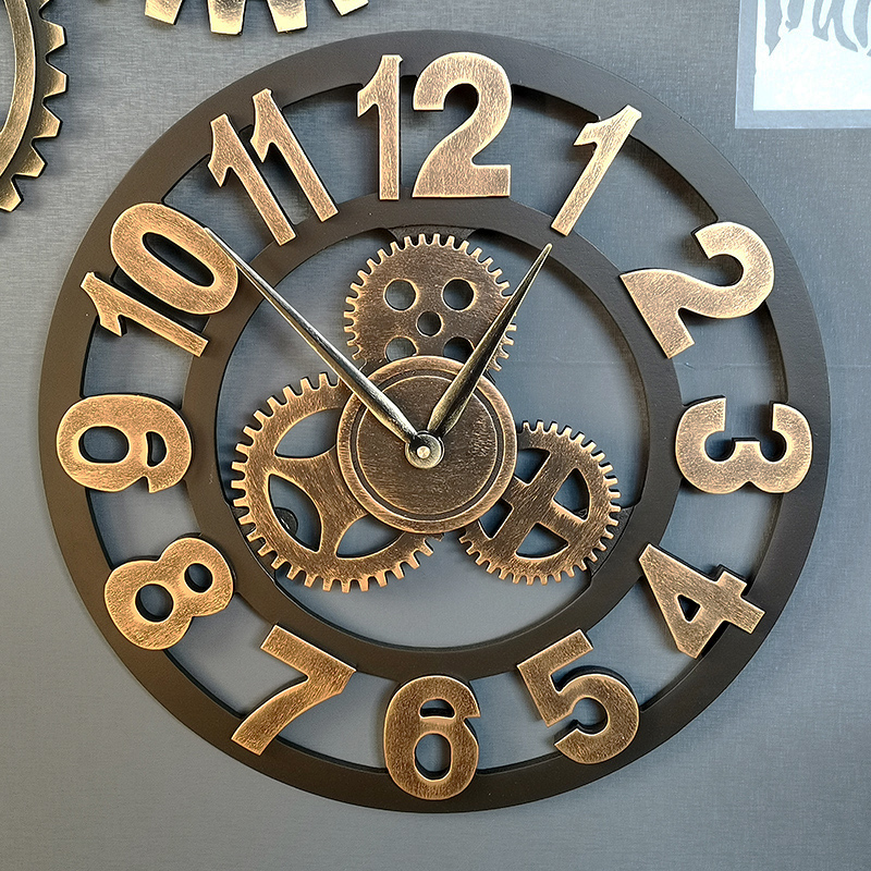 美式复古齿轮挂钟工业风客厅装饰欧式个性创意数字钟静音挂墙钟表