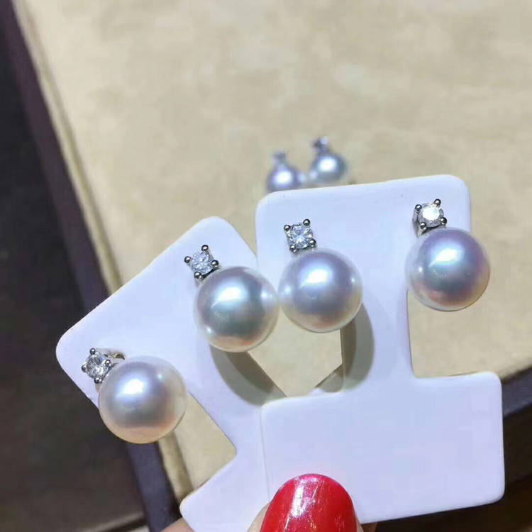 DIY珍珠小配件 S925纯银耳钉空托 王妃金色银色银饰耳环 8-10mm圆