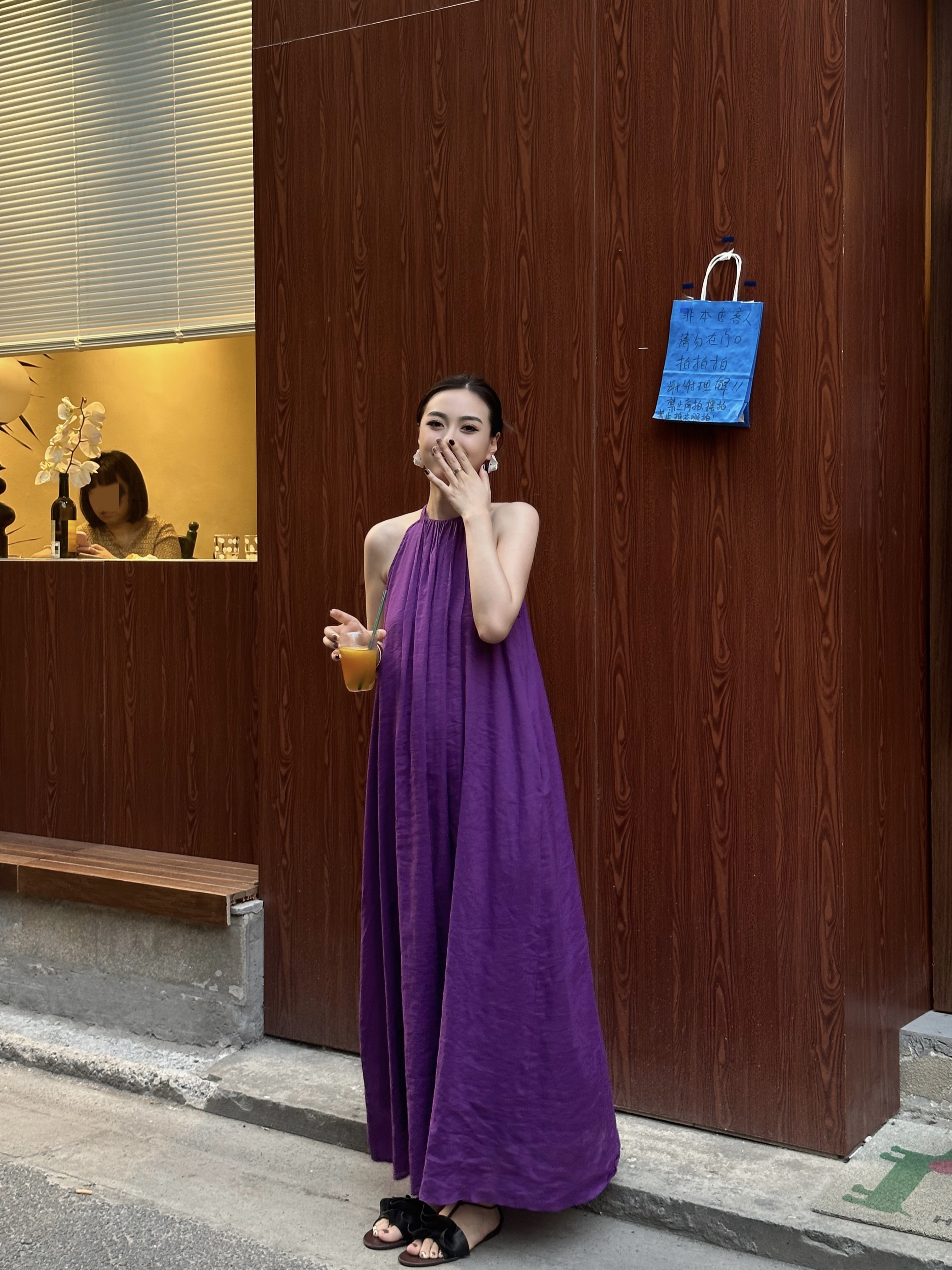 Zhangsutong苎麻吊带连衣裙2024春夏新款贵妇裙子紫色高级感长裙