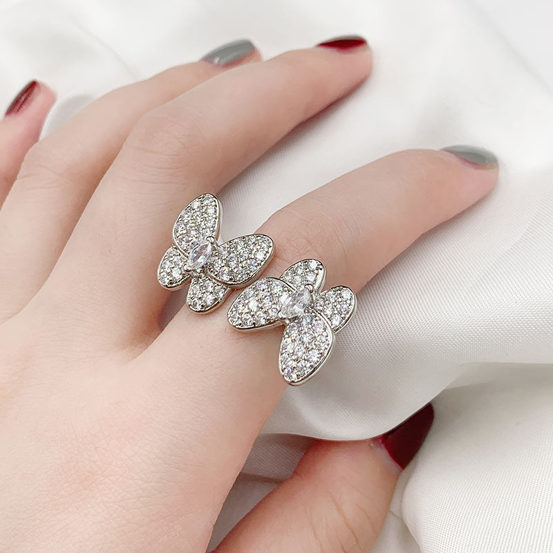 奥米迪奥蝴蝶镶钻锆石开口戒指女士时尚个性小众设计2024年新款潮