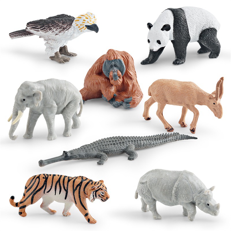 跨境静态仿真动物元亚洲动物8件套老虎猩猩熊猫鳄鱼动物园模型