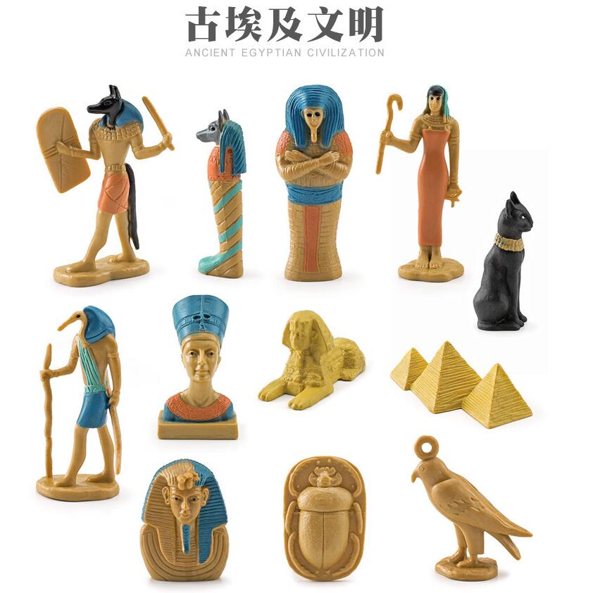 套装12件古埃及文明模型仿真埃及女王神金字塔狮身人面像摆件玩具