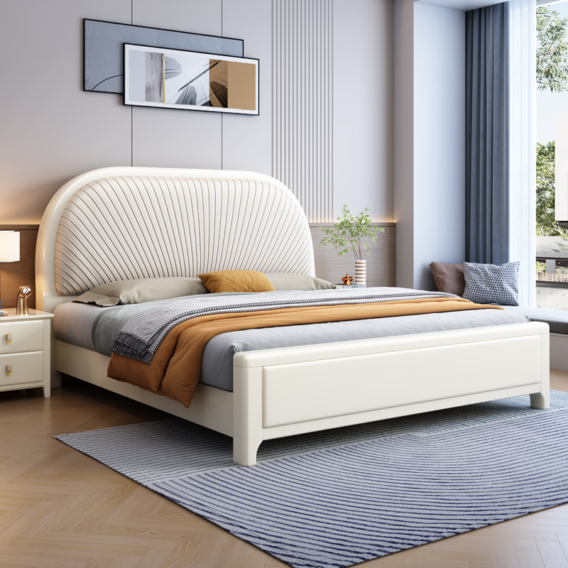 实木床紫金檀木1.8米白色简约卧室双人大床新中式储物家用真皮床