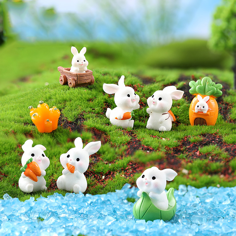 微景观简约现代树脂摆件可爱卡通动物兔子萌兔推车叶子船园艺饰品