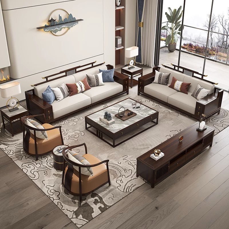 新中式乌金木沙发组合现代简约轻奢禅意官帽沙发大小户型客厅家具