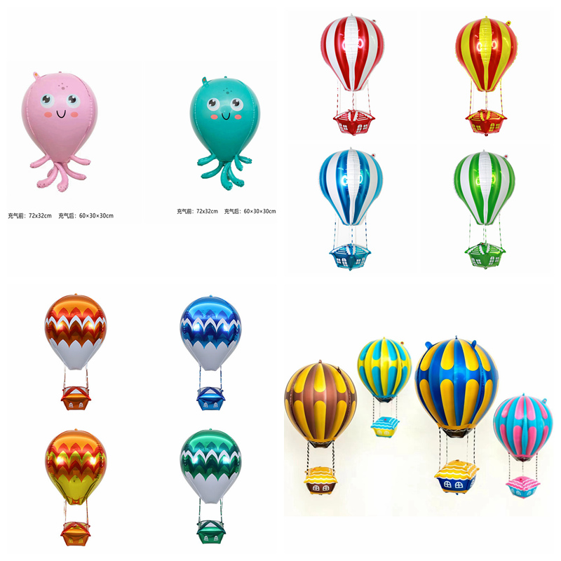 新款4D热气球章鱼街卖摆摊条纹热气球铝膜太空球户外立体自封口