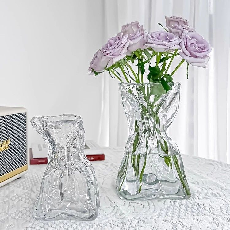 高级感简约创意不规则民宿花瓶透明玻璃客厅桌面插花水养装饰摆件