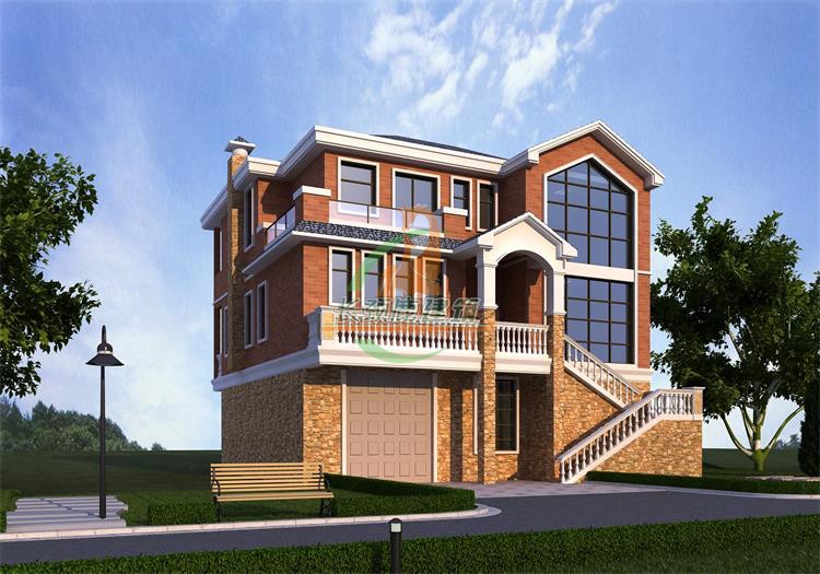 168平米三层别墅设计效果图纸农村自建房室外楼梯架空层车库仓库